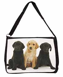 Labrador Puppies Large Black Laptop Shoulder Bag School/College