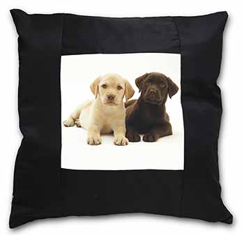 Labrador Puppy Dogs Black Satin Feel Scatter Cushion