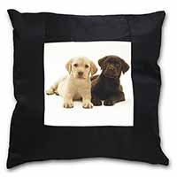 Labrador Puppy Dogs Black Satin Feel Scatter Cushion