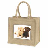 Labrador Puppy Dogs Natural/Beige Jute Large Shopping Bag