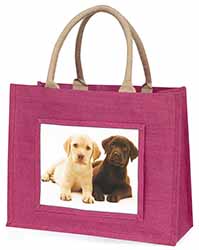 Labrador Puppy Dogs Large Pink Jute Shopping Bag