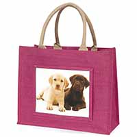 Labrador Puppy Dogs Large Pink Jute Shopping Bag