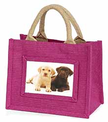 Labrador Puppy Dogs Little Girls Small Pink Jute Shopping Bag