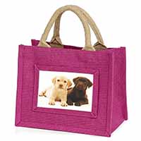 Labrador Puppy Dogs Little Girls Small Pink Jute Shopping Bag