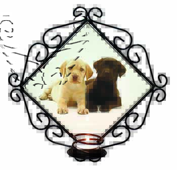 Labrador Puppy Dogs Wrought Iron Wall Art Candle Holder