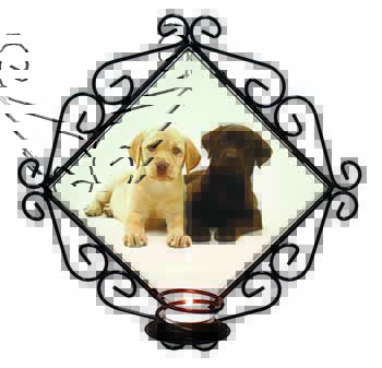 Labrador Puppy Dogs Wrought Iron Wall Art Candle Holder