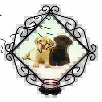 Labrador Puppy Dogs Wrought Iron Wall Art Candle Holder