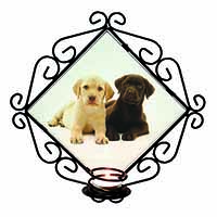 Labrador Puppy Dogs Wrought Iron Wall Art Candle Holder