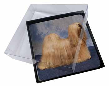 4x Lhasa Apso Dog Picture Table Coasters Set in Gift Box