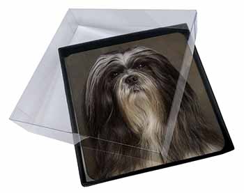 4x Lhasa Apso Dog Picture Table Coasters Set in Gift Box