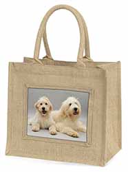Labradoodle Dog Natural/Beige Jute Large Shopping Bag