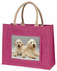 Labradoodle Dog Large Pink Jute Shopping Bag
