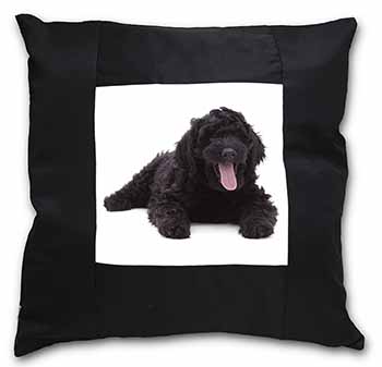 Black Labradoodle Dog Black Satin Feel Scatter Cushion