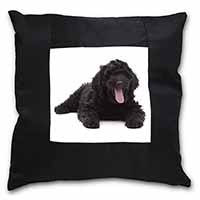 Black Labradoodle Dog Black Satin Feel Scatter Cushion
