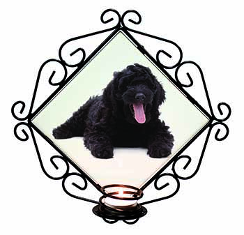 Black Labradoodle Dog Wrought Iron Wall Art Candle Holder