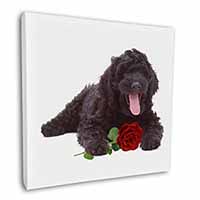 Labradoodle Dog with Red Rose Square Canvas 12"x12" Wall Art Picture Print