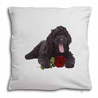 Labradoodle Dog with Red Rose Soft White Velvet Feel Scatter Cushion