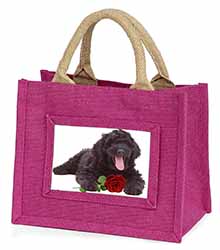 Labradoodle Dog with Red Rose Little Girls Small Pink Jute Shopping Bag