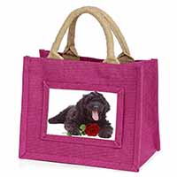 Labradoodle Dog with Red Rose Little Girls Small Pink Jute Shopping Bag