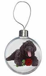Labradoodle Dog with Red Rose Christmas Bauble