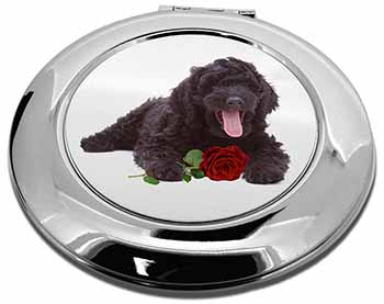Labradoodle Dog with Red Rose Make-Up Round Compact Mirror