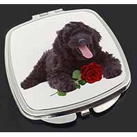 Labradoodle Dog with Red Rose Make-Up Compact Mirror
