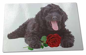 Large Glass Cutting Chopping Board Labradoodle Dog with Red Rose