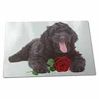 Large Glass Cutting Chopping Board Labradoodle Dog with Red Rose