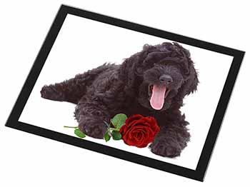 Labradoodle Dog with Red Rose Black Rim High Quality Glass Placemat