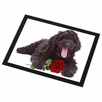Labradoodle Dog with Red Rose Black Rim High Quality Glass Placemat