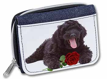Labradoodle Dog with Red Rose Unisex Denim Purse Wallet