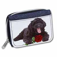 Labradoodle Dog with Red Rose Unisex Denim Purse Wallet