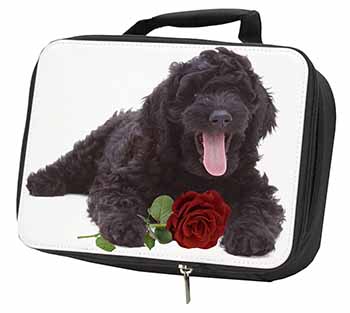 Labradoodle Dog with Red Rose Black Insulated School Lunch Box/Picnic Bag