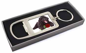Labradoodle Dog with Red Rose Chrome Metal Bottle Opener Keyring in Box