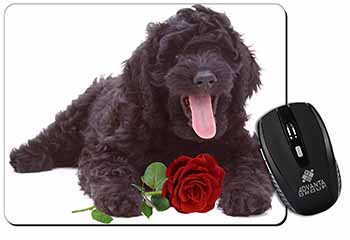 Labradoodle Dog with Red Rose Computer Mouse Mat