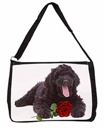 Labradoodle Dog with Red Rose Large Black Laptop Shoulder Bag School/College