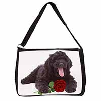 Labradoodle Dog with Red Rose Large Black Laptop Shoulder Bag School/College