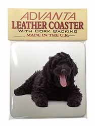 Black Labradoodle Dog Single Leather Photo Coaster