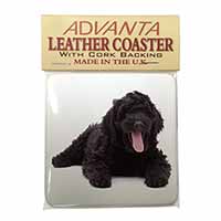 Black Labradoodle Dog Single Leather Photo Coaster