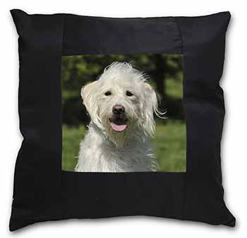 White Labradoodle Dog Black Satin Feel Scatter Cushion