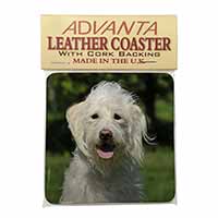 White Labradoodle Dog Single Leather Photo Coaster