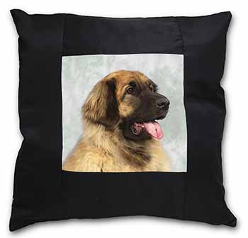 Blonde Leonberger Dog Black Satin Feel Scatter Cushion
