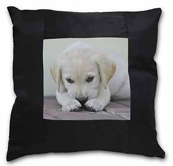Cream Labrador Puppy Black Satin Feel Scatter Cushion