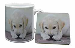 Cream Labrador Puppy Mug and Coaster Set
