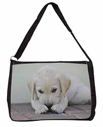 Cream Labrador Puppy Large Black Laptop Shoulder Bag School/College