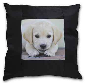 Labrador Puppy Black Satin Feel Scatter Cushion
