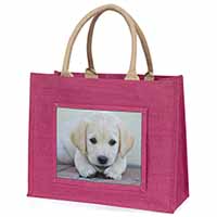 Labrador Puppy Large Pink Jute Shopping Bag