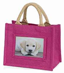 Labrador Puppy Little Girls Small Pink Jute Shopping Bag
