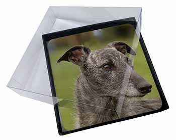 4x Lurcher Dog Picture Table Coasters Set in Gift Box