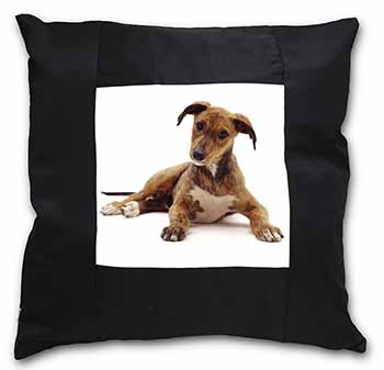 Lurcher Dog Black Satin Feel Scatter Cushion